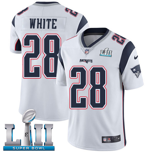 Nike Patriots #28 James White White Super Bowl LII Men's Stitched NFL Vapor Untouchable Limited Jersey - Click Image to Close
